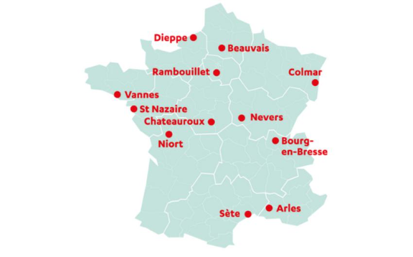 Les douze villes étudiées par Transdev et Villes de France