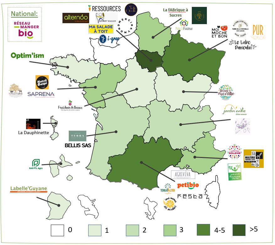 Carte des lauréats de l'AMI Transition alimentaire