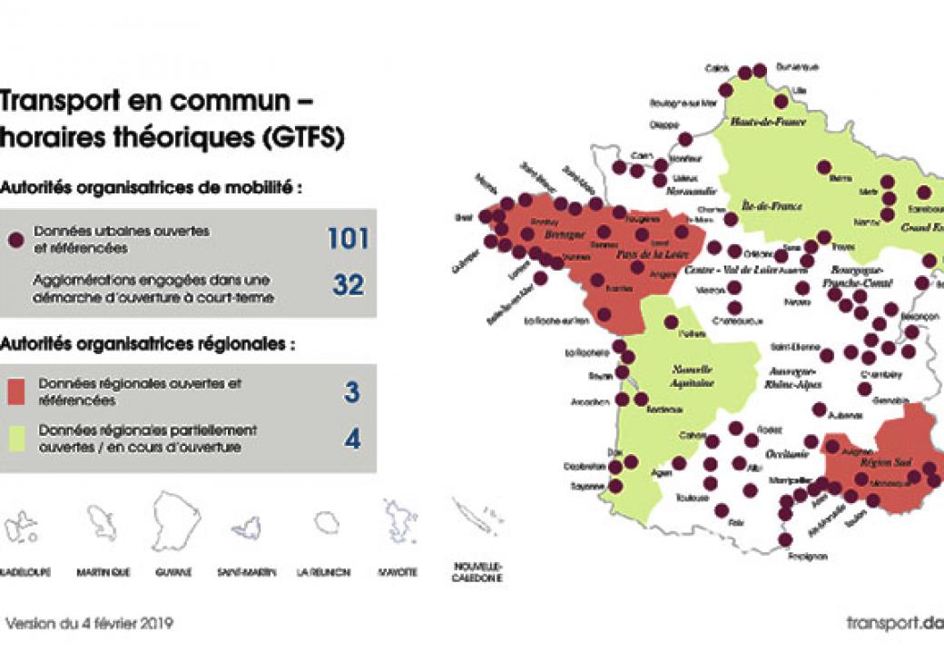 En un peu plus d’un an depuis l’ouverture de la plateforme, 101 agglomérations en France ont été accompagnées dans l’ouverture de leurs données théoriques sur transport.data.gouv.fr