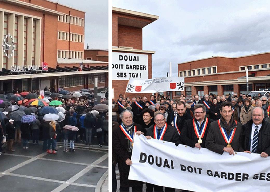 Manifestations devant la gare de Douai le 2 mars et le 7 février