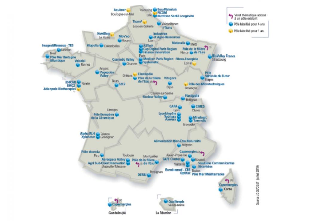 carte des pôles de compétitivité