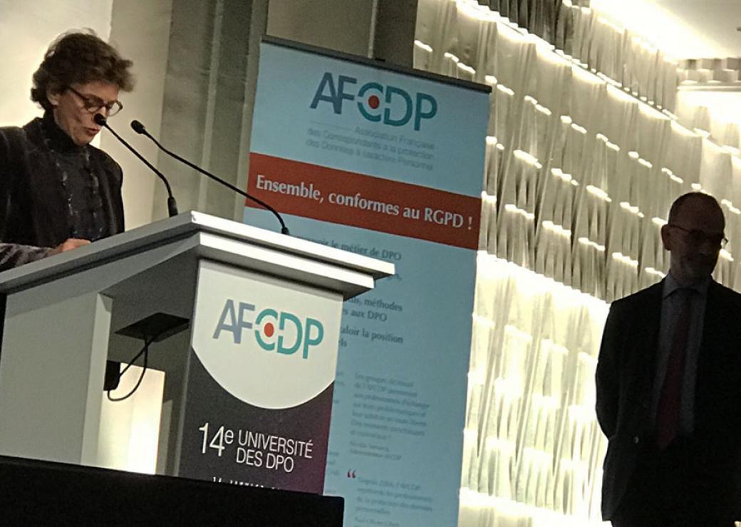 Marie-Laure Denis et le président de l'AFCDP, Paul-Olivier Gibert 