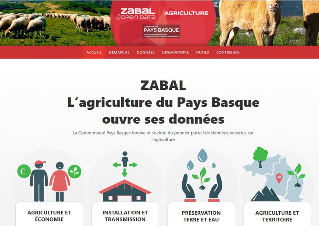 Capture d'écran d'un site internet, on peut lire en haut de l'image "zabal l'agriculture du pays basque ouvre ses donneés"