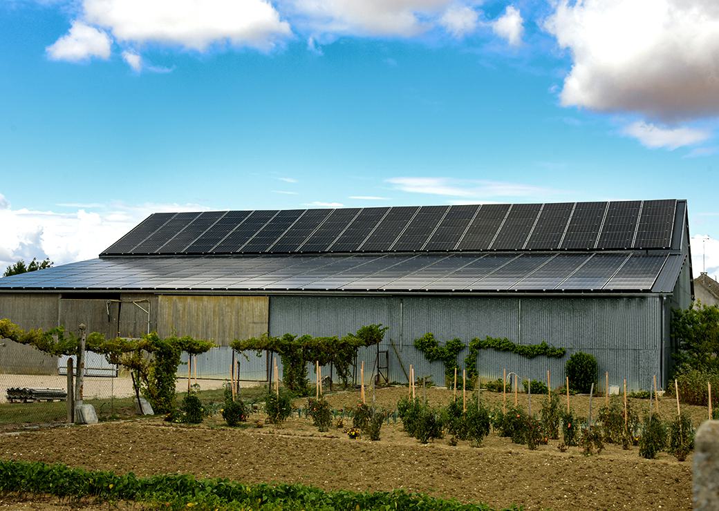 panneaux solaires sur le toit d'une ferme