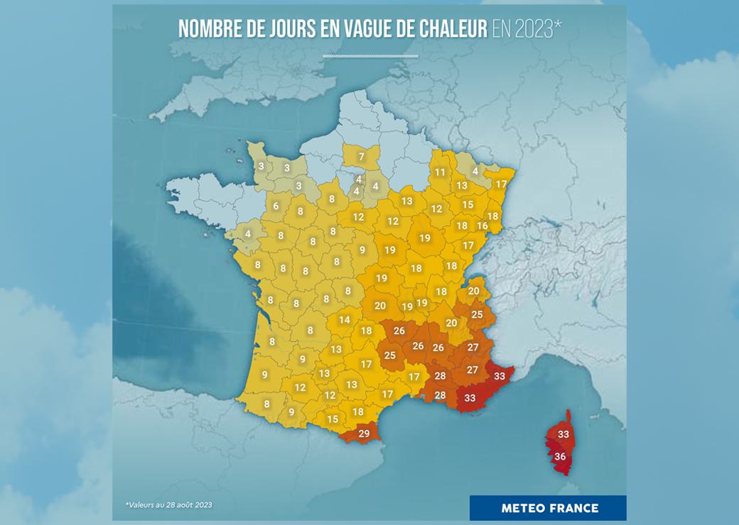 carte du nombre de jour de chaleur en France en 2023