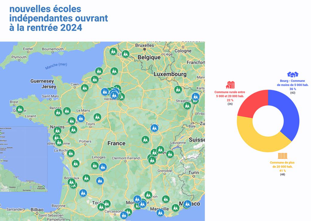 cartes des nouvelles écoles hors contrat en 2024