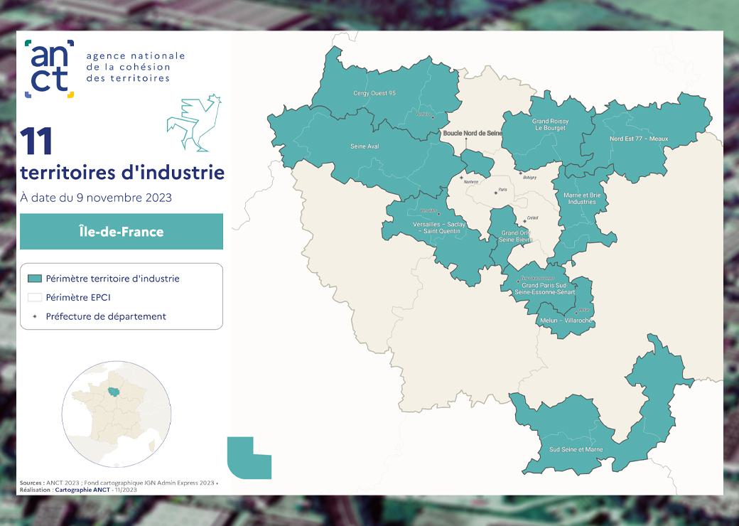 carte des territoires d'industrie en Ile-de-France