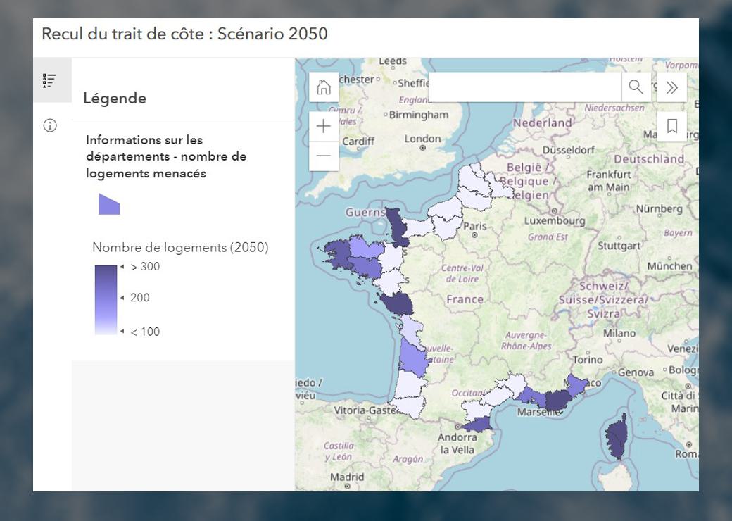 carte recul du trait de côte en  2050 